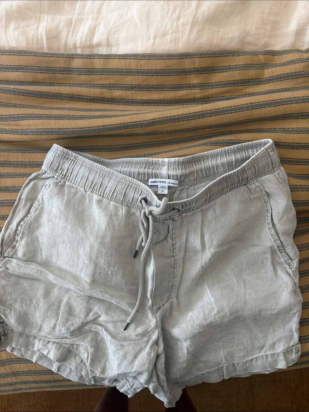 James Perse Light Gray Drawstring Linen-Blend Men's Shorts